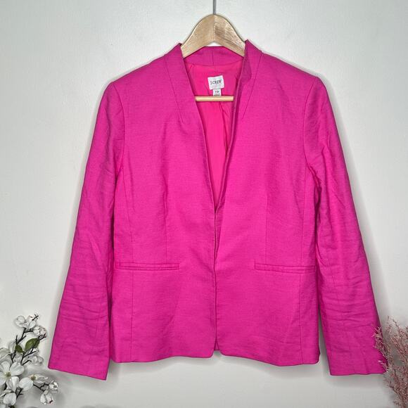 J. CREW Broadway Blazer in Stretch Linen Blend Hot Bubblegum Pink Sz 10 {TT44} - Picture 2 of 6